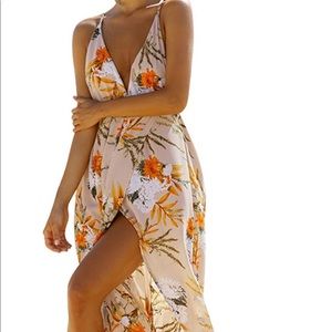 BerryGo V Neck Backless Floral Print Maxi Dress